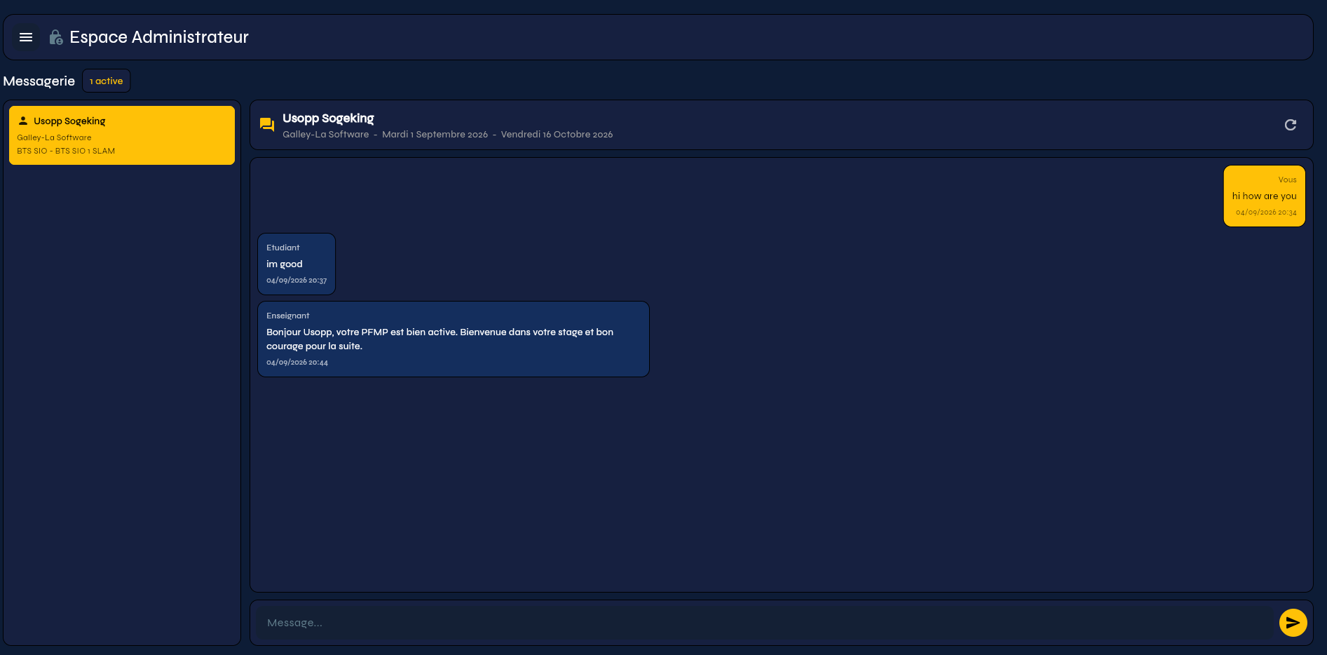 PFMP Manager — Messages de l’administration
